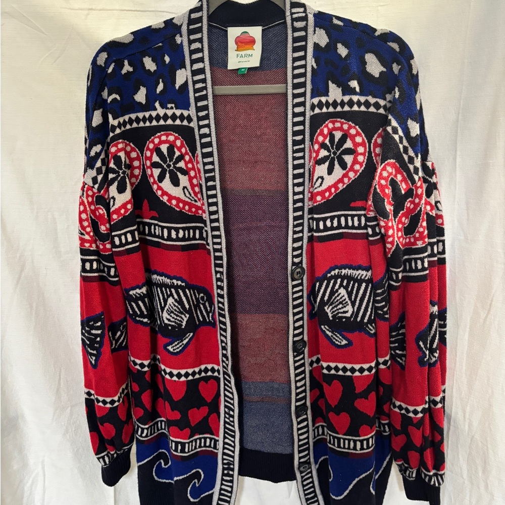 FARM Rio Vibrant Red and Blue Cardigan